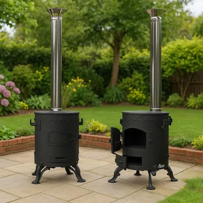 Produktbild von Kesselofen Kazbek-1 – Hochwertiger Utschak-Ofen für Kazan-Kessel 4 mm Stahl, 6–12 Liter, mit Rohr, Gulaschofen, Gartenofen, Feuerofen.
