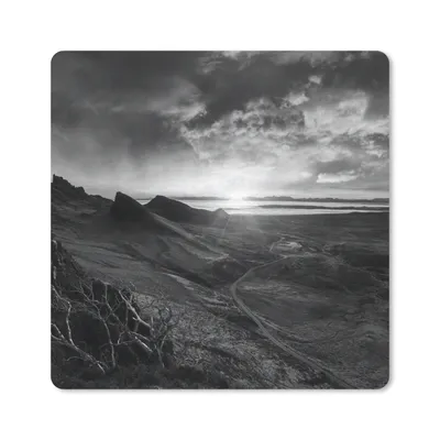 Produktbild von MuchoWow® Mauspad Mousepad Sonnenuntergang auf Skye in schwarz-weiß 20x20 cm - Mousepads - Maus Mat - Pad - Mausunterlage - Desk Mat - Bureauartikeln
