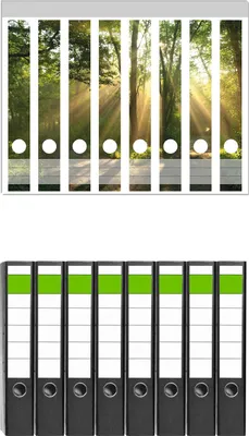 Produktbild von Wallario 8 Stück schmale Ordner inkl. Klebeetiketten mit Motive Weggabelung im Sonnenschein -  Set mit Rückenschildern / Ordnerrücken Stickern