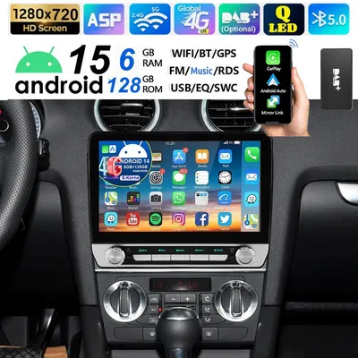 Produktbild von Autoradio 2 DIN Android 15 für Audi A3 8P 2003-2013 mit Carplay Android Auto DAB+ Navi GPS 128GB Touchscreen 10 Zoll Bluetooth 50 Rückfahrkamera