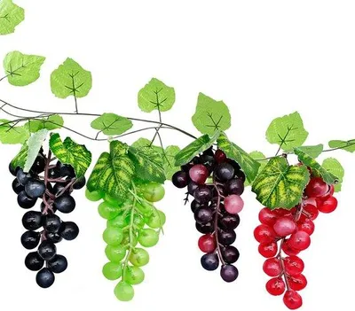 Obrázek produktu pro Umělé dekorace z hroznů a vinné révy (4 hrozny a 2 vinné révy), umělé ovoce, umělé dekorace z hroznů, umělé ovoce, rekvizity, svatební dekorace, pro vnitřní i venkovní použití, na oslavy, do zahrady, pro fotografování