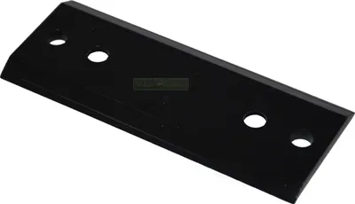 A black metal blade with four holes for mounting, likely a replacement part for a garden shredder.