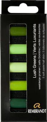 Produktbild von Rembrandt Set weiche Pastelle, saftige Grüntöne | 5 Pastelle in halber Größe
