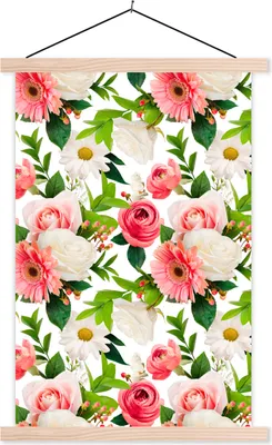 Produktbild von MuchoWow® Textilposter Blumen - Rosen - Collage 60x90 cm mit holzfarbenen Rahmen - Textil
