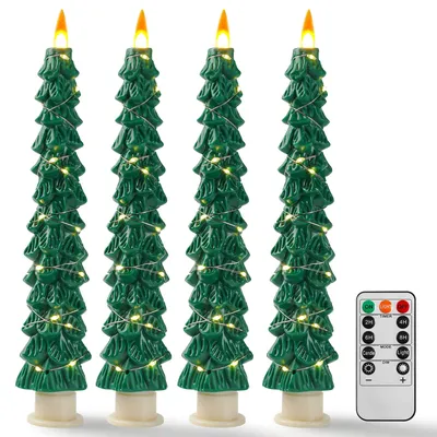 LED Weihnachtsbaumkerzen, flammenlos, 4 Stück, Grün, mit Fernbedienung