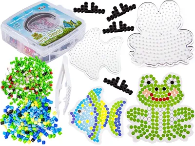 Produktbild von Bügelperlen Schablonen Fisch, Frosch, 2000 Stück Set, Bügelbox, Truhe