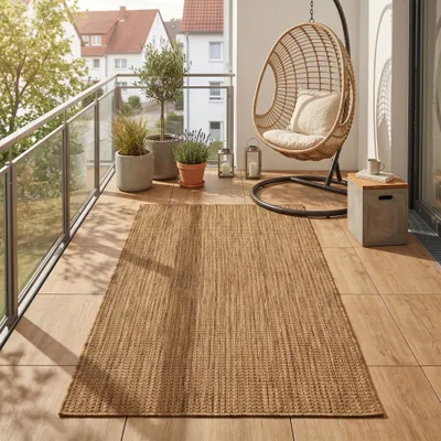 Produktbild von Carpetsale24 Outdoor Teppich Braun 60x100 cm Balkon Terrasse Garten Wetterfest UV-beständig Klein Einfarbig Flachgewebe Pflegeleicht Robust