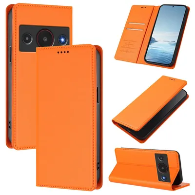 Produktbild von Handyhülle für ZTE Blade A75 Pro 5G, Kunstleder Klapphülle Stoßfeste Magnetische Hülle mit Ständer Orange