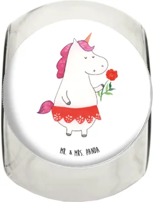 Produktbild von Mr. & Mrs. Panda Bonbonglas Einhorn Dame XL 2000ml - Weiß - Geschenk, Aufbewahrungsdose, Vorratsdose Glas, Einhörner, Vorratsglas, Kaffeedose, Bachelorette, glasbehälter