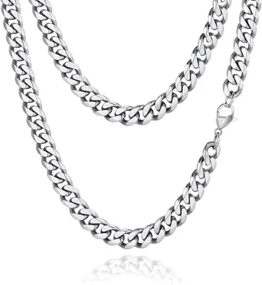 Imagen del producto de Collar tipo cadena de acero inoxidable, disponible en anchos de 3/5/7/9 mm, con longitudes de 45-66 cm, para mujeres y hombres