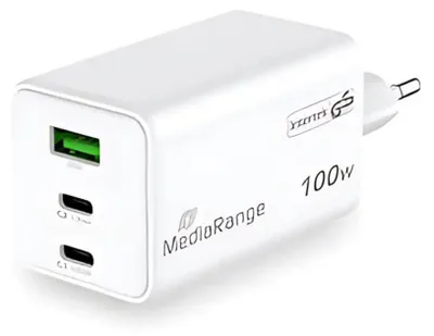 Zdjęcie produktu dla MediaRange MRMA123 MediaRange Ladegert 100W 3-Port 2x USB-C u. 1x USB-A, wei
