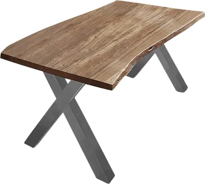 Produktbild von Esstisch Baumkante massiv Akazie natur 200 x 100 X-Gestell silber XAVER