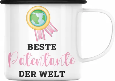 Produktbild von Trendation - Beste Patentante Der Welt Emaille Tasse Geschenk Geburtstag Weihnachten Lustig Geschenkideen von Nichte LieblingsPatentante Hier Bin Ich (Schwarz)