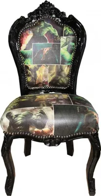 Produktbild von Casa Padrino Barock Esszimmer Stuhl Comic Design / Schwarz Lederoptik Möbel Antik Stil - Limited Edition!