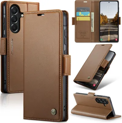 Produktbild von Lederhülle für Samsung Galaxy A37 Brieftasche Kartenfach Schutzhülle mit Standfunktion Braun