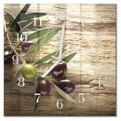 Produktbild von Tulup Glasuhr Wanduhr Küchenuhr Echt-Glas 30x30 cm Modern Dekorativ Geräuschlos Weiße Zeiger - Oliven
