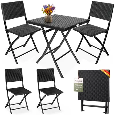 Produktbild von CASARIA® Polyrattan Balkonmöbel 3 tlg. Klappbar Platzsparend 2 Personen Wetterfest Balkon Terrasse Bistro Garten Möbel Sitzgruppe Garnitur Set Schwarz