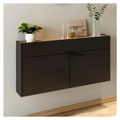 Produktbild von Flurschrank Schuhschrank 110cm in grau mit Eiche ideal für schmale Flure, B/H/T ca. 110/57/22 cm