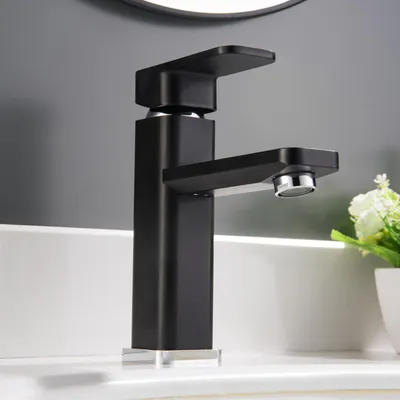 Produktbild von Waschtischarmatur Badarmatur Wasserhahn 1233CB - Schwarz / Chrom - Austauschbare Keramik-Kartusche
