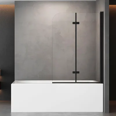 Produktbild von Duschabtrennung 120x140cm Duschwand für Badewanne 2-Teilig Faltbar Badewannenaufsatz Klar Schwarz ESG GLAS Badewannenfaltwand
