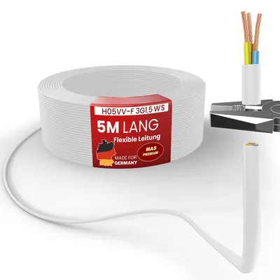 Produktbild von 5m Kunststoffschlauchleitung H05VV-F 3G1,5 Weiß Flexible Leitung Gerätekabel