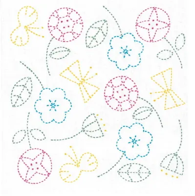 Zdjęcie produktu dla Zestaw do haftu Olympus Sashiko "Hana Fukin Nordic Designs Flower", tkanina drukowana, 34x34cm, oryginał z Japonii