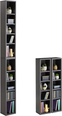 Produktbild von CD DVD Blueray Regal CHART in Grau – Zweiteiliges Medienregal, Aufbewahrung, CD-Ständer mit 10 Fächern für bis zu 160 CDs, 20x187 cm (B x H)
