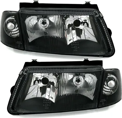 Produktbild von Scheinwerfer Schwarz LINKS + RECHTS mit Nebelscheinwerfer + Frontblinker für VW