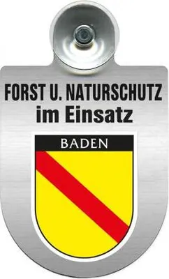 Produktbild von Einsatzschild mit Saugnapf - Forst u. Naturschutz im Einsatz 393813 incl. Regionenwappen nach Wahl Color - Region Baden