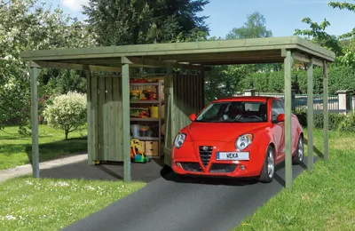Produktbild von weka Carport 607 Gr.1, inkl. Geräteraum, Farbe:kdi, Dachform:Flachdach