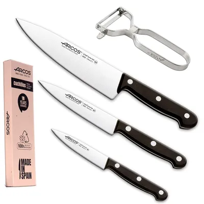 Küchenmesserset 4-teilig, schwarzer Griff, Edelstahl