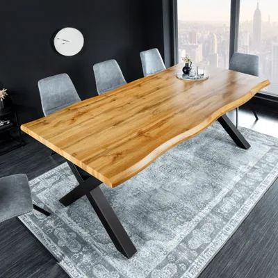Produktbild von riess-ambiente Industrial Esstisch WILD 180cm natur schwarz Wildeiche-Design Baumkante Holz Metall X-Gestell Esszimmertisch Konferenztisch Tisch
