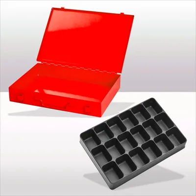 Produktbild von Stahlblechkästen mit Spannverschluss 18 Fächer | HxBxT 5x33x23cm | Verkehrsrot