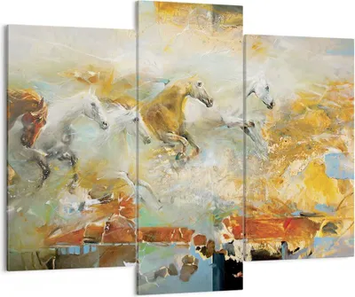 Produktbild von Bild auf Leinwand - Leinwandbild - 3 Teile - Pferde Galopp Modern - 130x100cm - Wand Bild - Wanddeko - Wandbilder - Leinwanddruck - Bilder - Wanddekoration - Leinwand bilder - CB130x100-4506