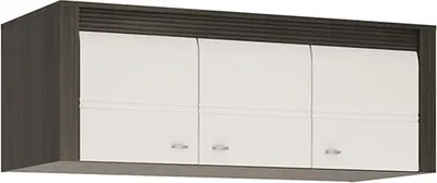Image de Meuble haut, armoire suspendue en pin noir / blanc brillant, 3 portes, 129 cm