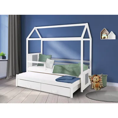 Obrázek produktu pro Dětská postel domeček se zábranou 90x200 KARBEN 2 - bílá / šedá