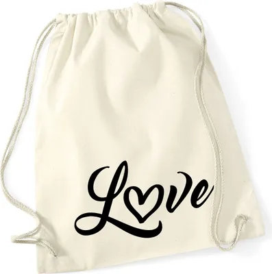 Produktbild von Huuraa Turnbeutel Love Herz Hearth 12 Liter Natural Baumwolle Rucksack Geschenkidee
