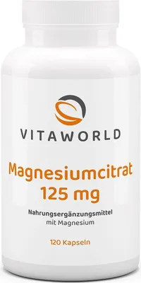 Produktbild von Vita World Magnesiumcitrat 125 mg | 120 Kapseln | vegan | gluten- und laktosefrei