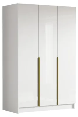 Produktbild von MIRJAN24 Kleiderschrank Calia I, Schlafzimmer, Drehtürenschrank, mit Kleiderstange, Modern, Garderobenschrank, Metallgriffe (Farbe: Weiß / Weiß Hochglanz + Gold)