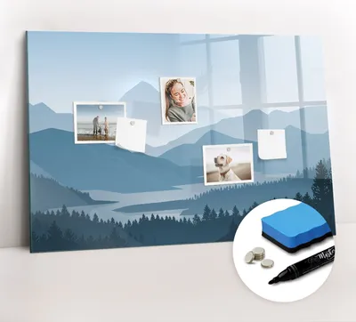 Produktbild von Magnetpinnwand Memoboard - Zubehörsatz - Schwarzer Marker + Schwamm + Magnete - 90 x 60 cm - Berglandschaft