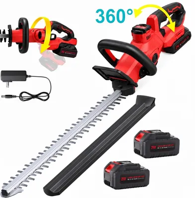 Produktbild von 1000W Akku Heckenschere mit 360° Drehbarer Kopf, 2 × 4000mAh Akkus, 51cm Klinge, 15mm Schnittdurchmesser, Sicherheitsschalter, 3000RPM, Leicht&Leise