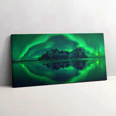 Produktbild von Nordlicht - Spiegelung – Leinwandbild Wandbild – 120x60 cm – Leinwandbilder – Wandbilder – Schlafzimmer – Flur