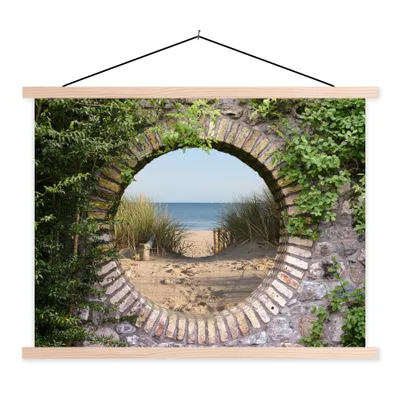 Produktbild von MuchoWow® Textilposter Aussicht - Strand - Düne - Sommer 60x45 cm mit holzfarbenen Rahmen - Bild