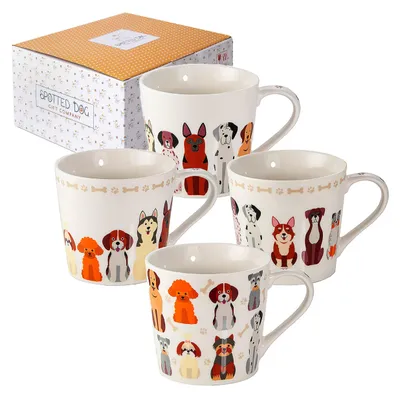 4er-Set Kaffeetassen 380ml mit Hundemotiv, Keramik