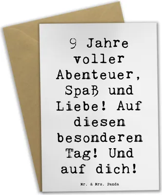 Produktbild von Mr. & Mrs. Panda Grußkarte Spruch 9. Geburtstag Abenteuer - Weiß - Geschenk, dankeskarten, Geburtstagsgeschenk, Alter, Happy Birthday, einladungskarten, hochzeitskarten