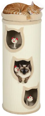 Productafbeelding van Krabpaal voor katten, 96 cm, 4 verdiepingen tellende kattentoren met wasbaar bed, 3 slaapholletjes, hangend speelgoed, geschikt voor meerdere katten, grijs