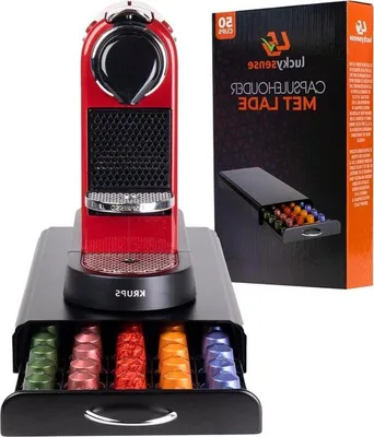 Image de Porte-capsules Nespresso avec compartiment de rangement - Rangement pour tasse à café pouvant contenir 50 capsules - Acier inoxydable noir