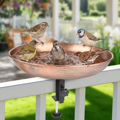 Produktbild von Vogelbad und Vogeltränke – Befestigungsfähig – Frostbeständiges Metall – Vintage-Design – Für Garten und Balkon