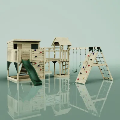 Produktbild von OutdoorToys Spielturm Malin aus Holz in Grün Trapezschaukel