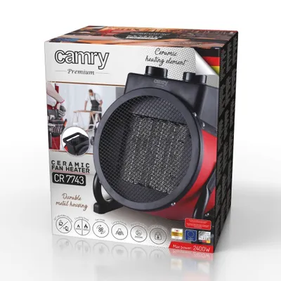 Image de Camry CR7743 Radiateur soufflant portable en céramique 2 niveaux de puissance Thermostat automatique Noir/Rouge